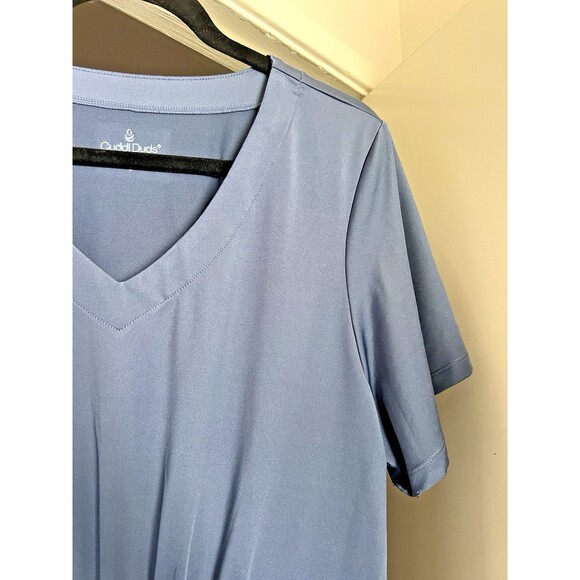 Cuddl Duds Flutter Sleeve V-Neck Dress Blue Size L Silky Soft Stretch - Picture 3 of 12